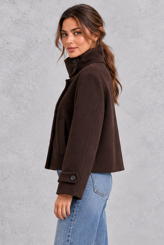 Women's Short Stand Collar Jacket – Chocolate Brown