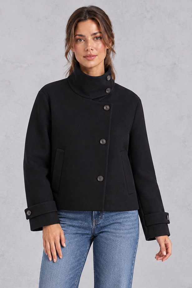 Women's Short Stand Collar Jacket – Black