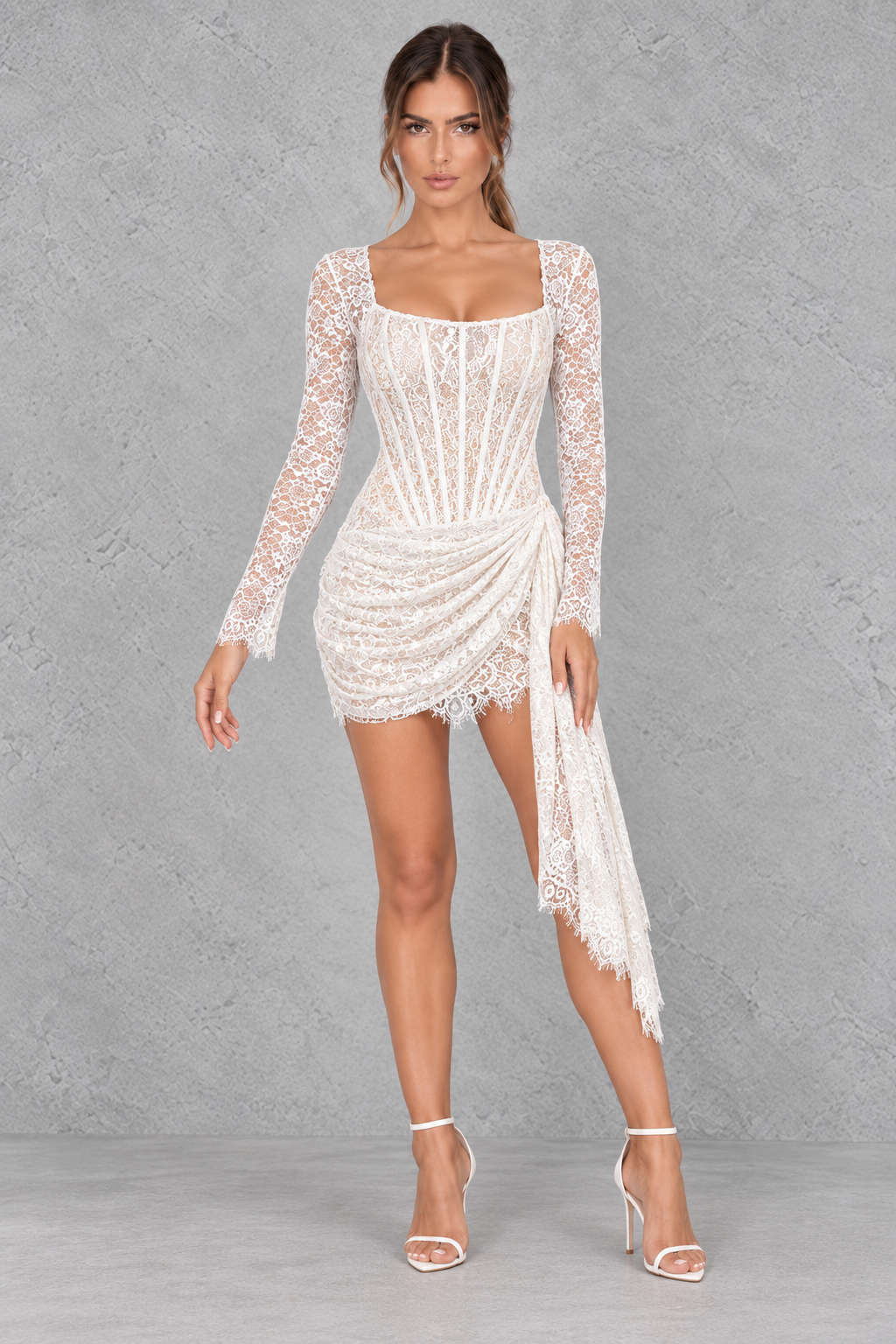 Women's Strapless Lace Sheer Mini Party Dress - Date Night & Night Out
