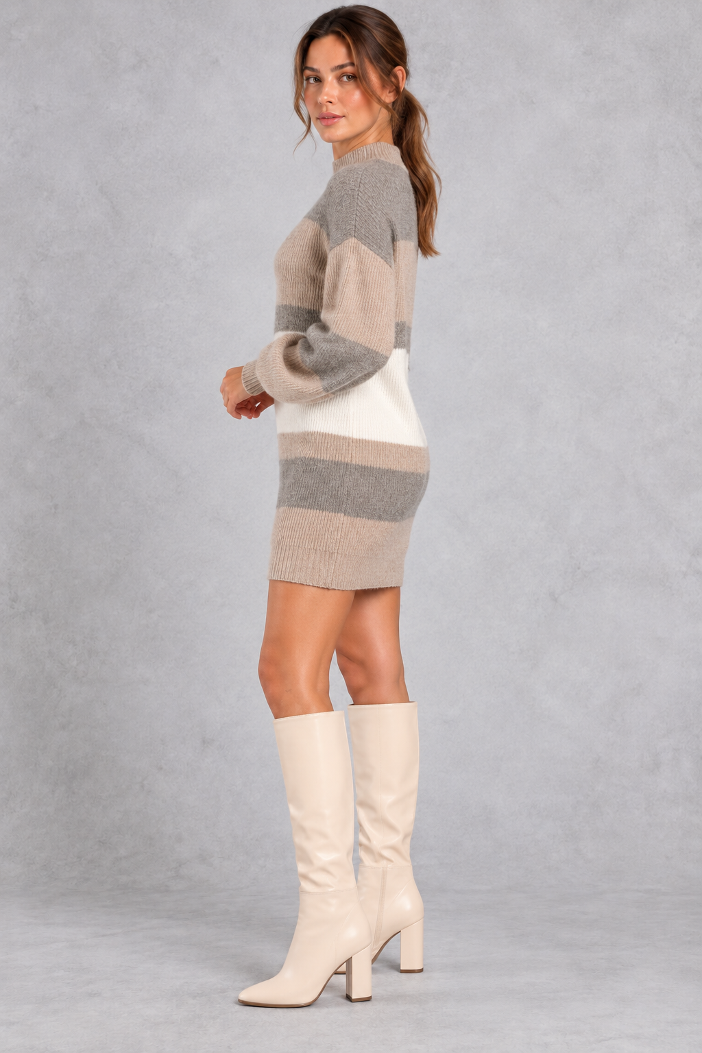 Women's Colorblock Sweater Dress – Neutral Stripe
