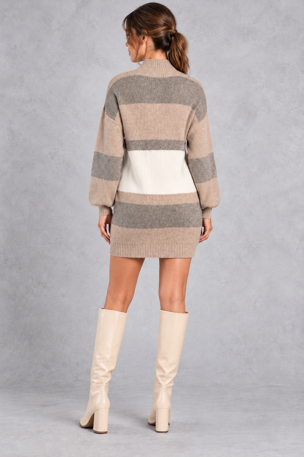 Women's Colorblock Sweater Dress – Neutral Stripe