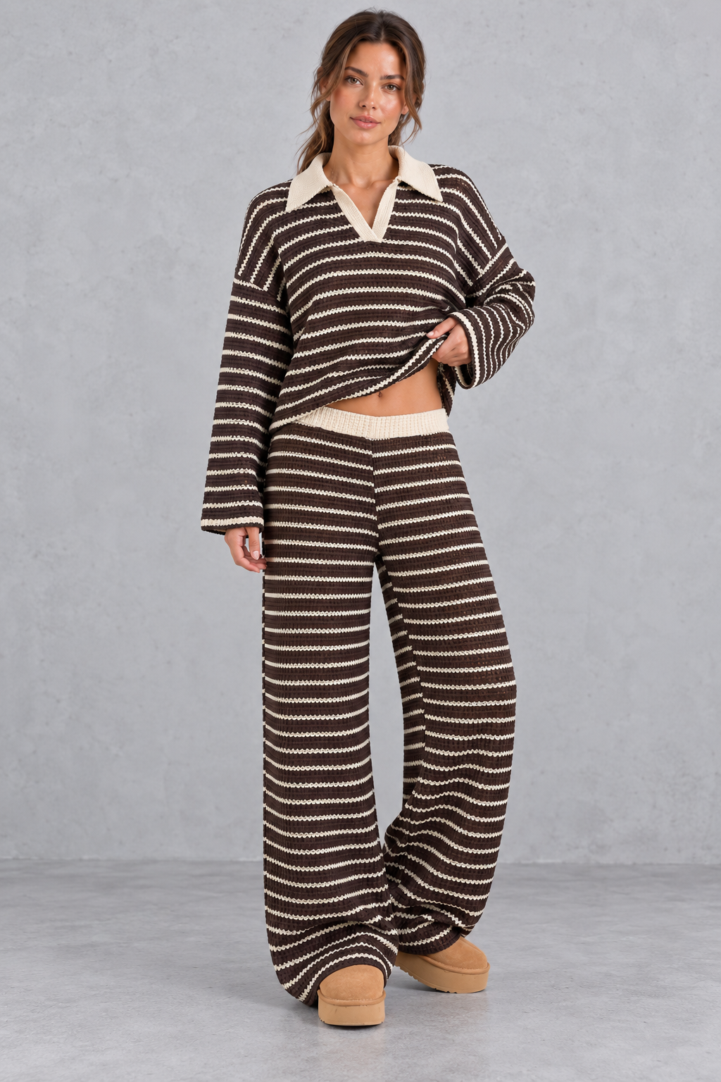 Dropped-shoulder sleeve and elastic waist detail