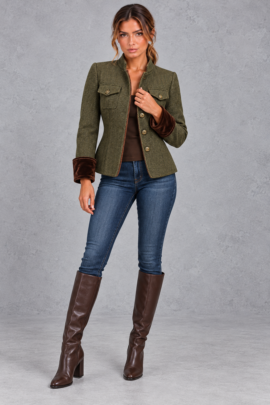 Women's Tailored Herringbone Blazer – Olive