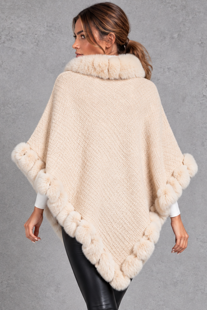 Women's Textured Knitted Poncho – Cream