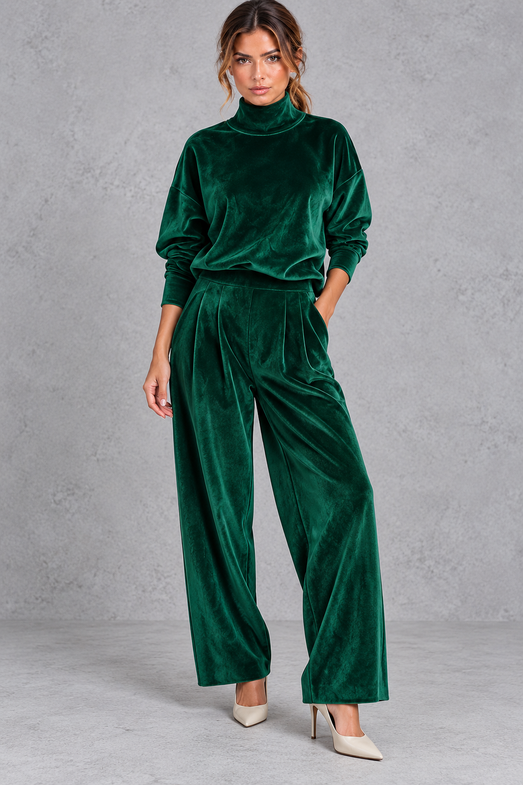 Color range for the women's velvet high neck set