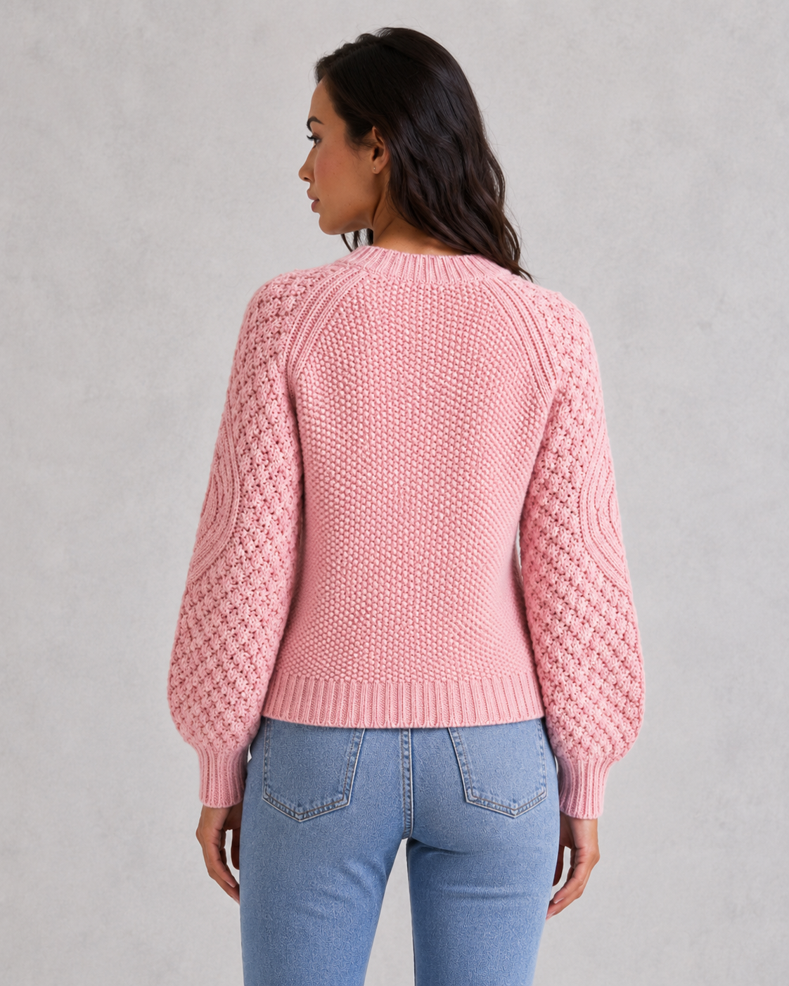 Women's classic knit sweater in soft wool-look fabric with crew neckline, long sleeves, and relaxed fit for elegant autumn and winter styling.