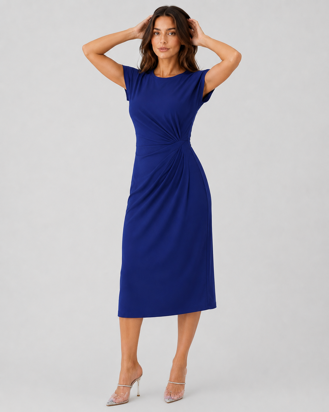 Shop the Women’s Cotton Midi Dress featuring a tailored fit, breathable premium cotton, and timeless style perfect for work, weddings, and more.