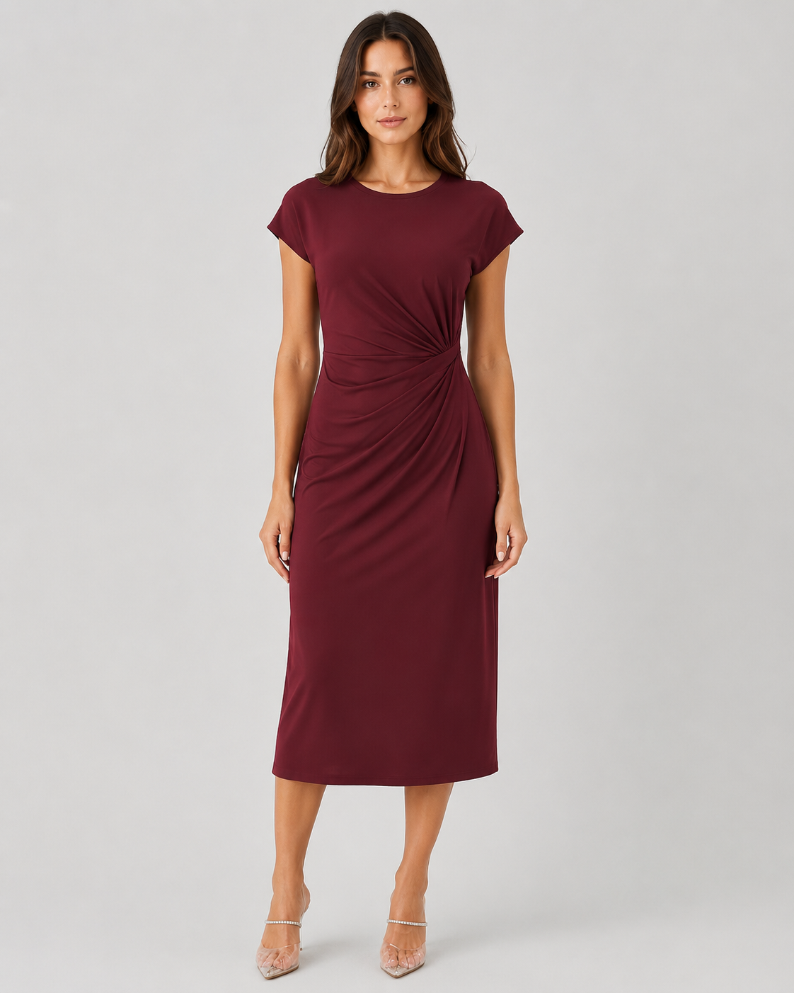 Shop the Women’s Cotton Midi Dress featuring a tailored fit, breathable premium cotton, and timeless style perfect for work, weddings, and more.