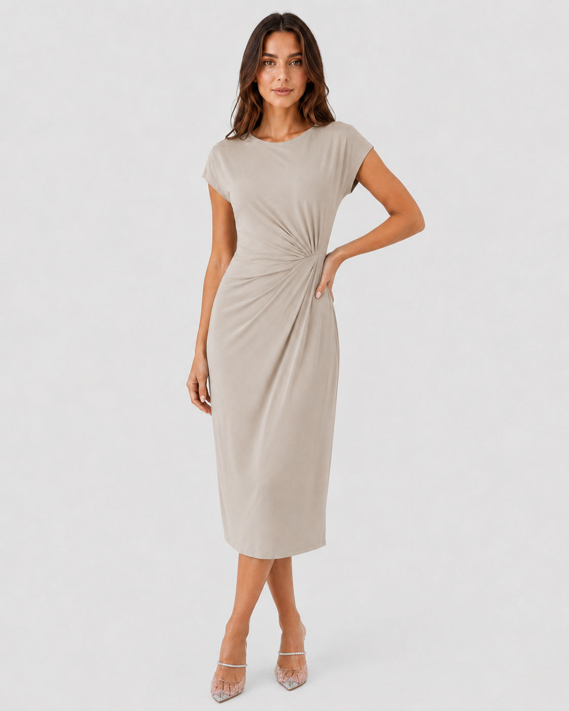 Shop the Women’s Cotton Midi Dress featuring a tailored fit, breathable premium cotton, and timeless style perfect for work, weddings, and more.