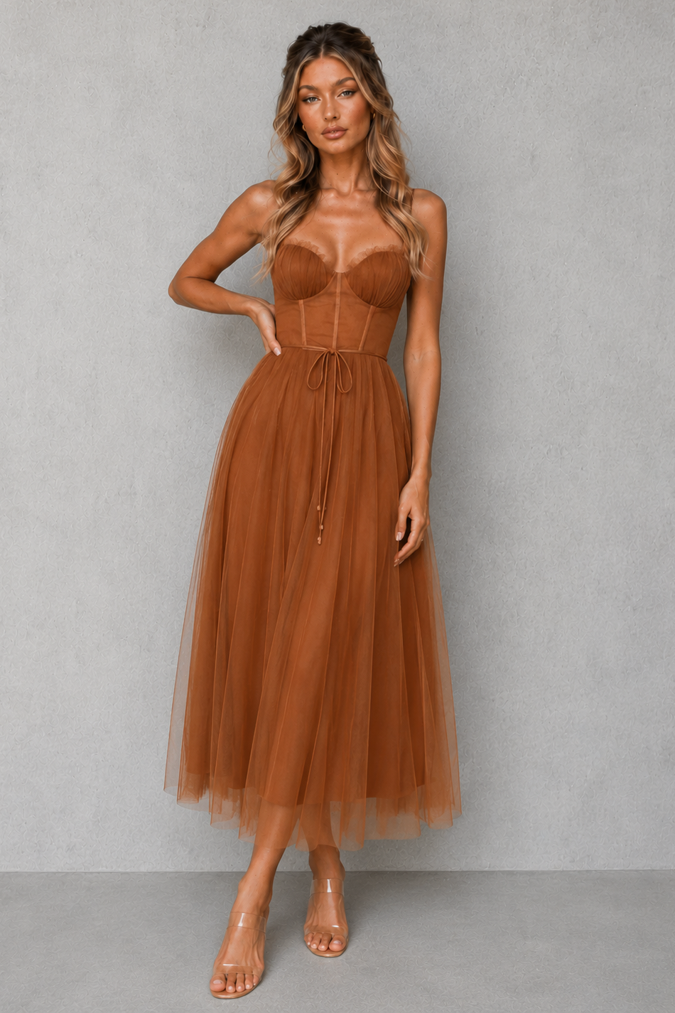 Women’s elegant wedding guest midi dress featuring a sculpted silhouette, regular fit, and clean structured design made from lightweight breathable fabric for special occasions and versatile styling.
