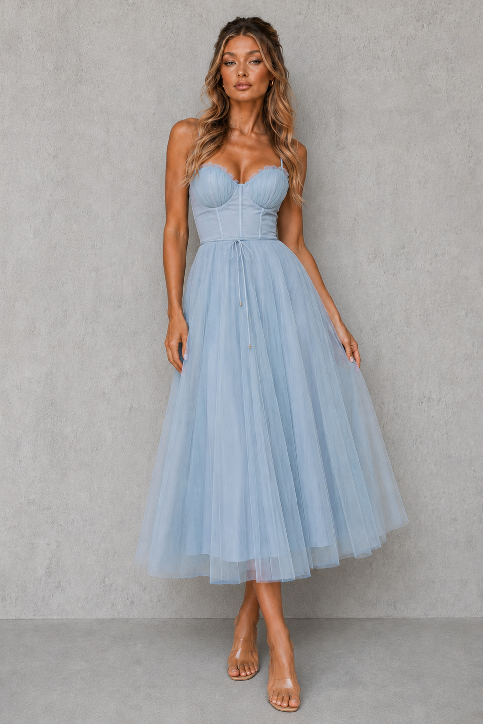 Women’s elegant wedding guest midi dress featuring a sculpted silhouette, regular fit, and clean structured design made from lightweight breathable fabric for special occasions and versatile styling.