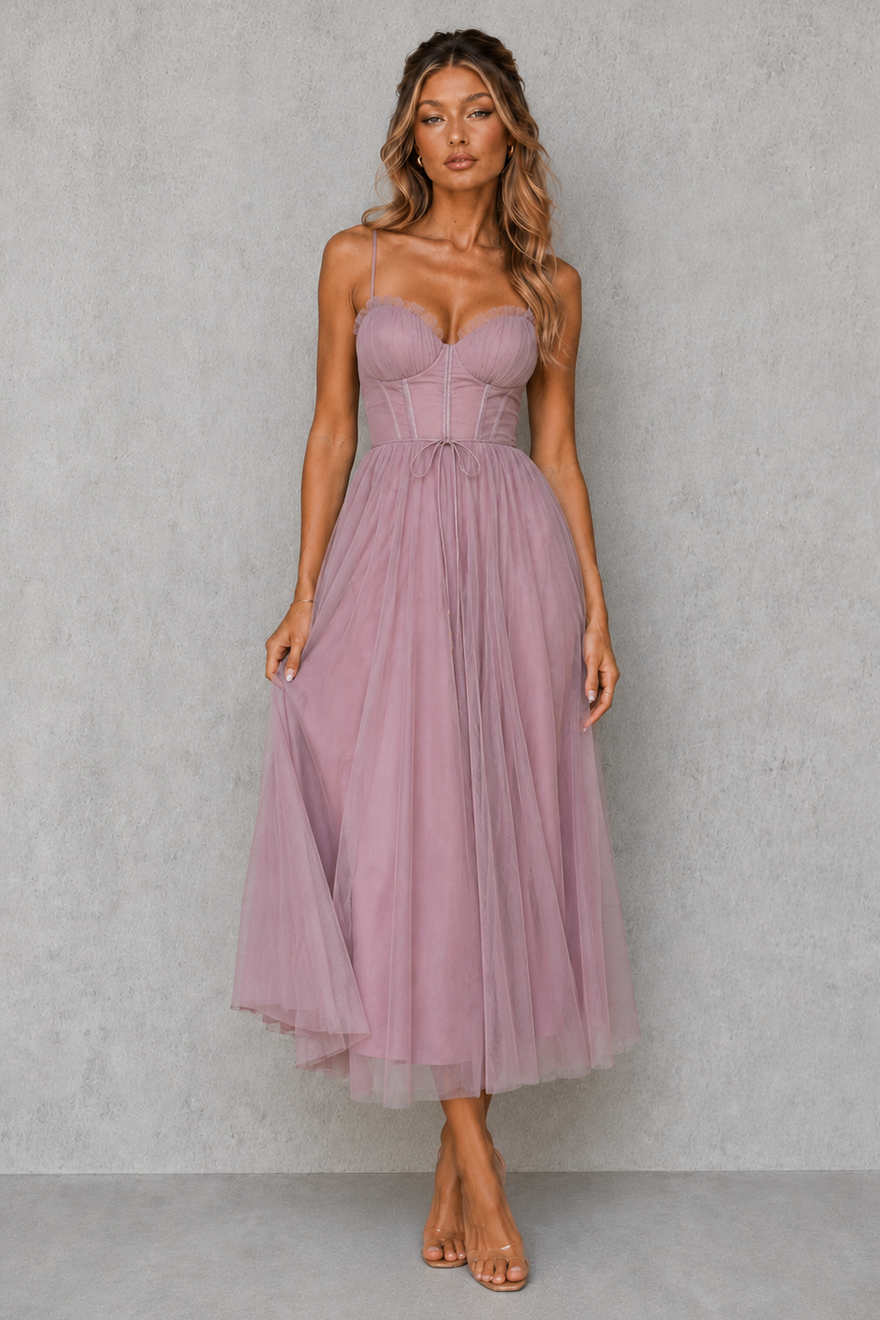 Women’s elegant wedding guest midi dress featuring a sculpted silhouette, regular fit, and clean structured design made from lightweight breathable fabric for special occasions and versatile styling.