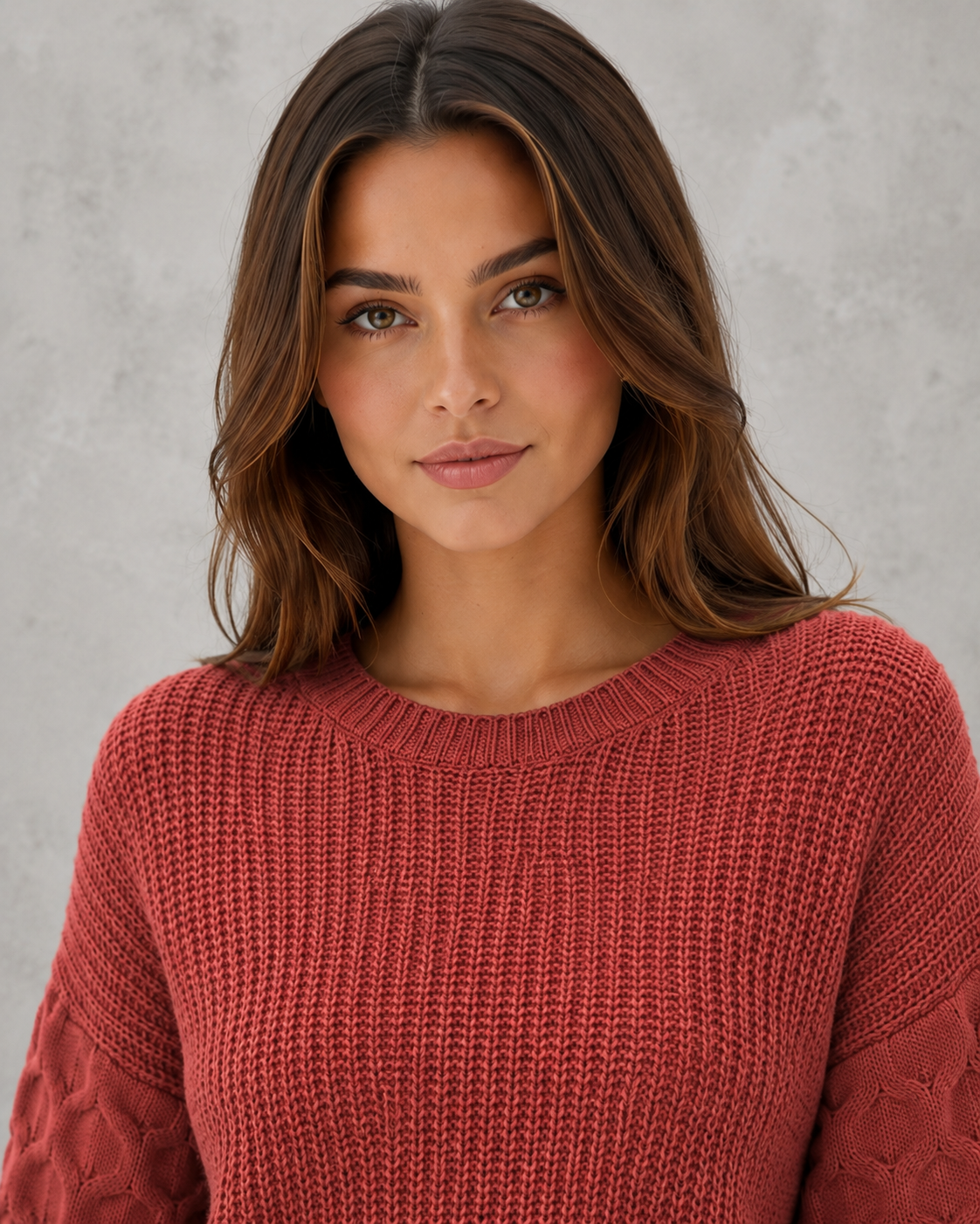 Women's relax fit spring sweater with textured lantern sleeves, soft knit construction, and relaxed silhouette for elegant everyday wear.