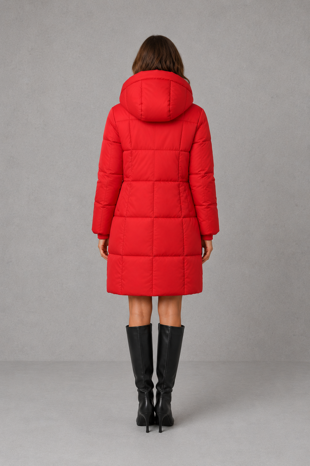 Women’s lightweight hooded puffer coat with quilted insulation, a structured hood and softly tailored silhouette for comfortable cold-weather wear.