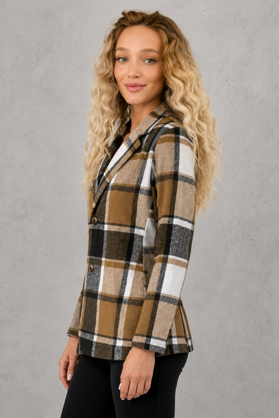Women’s lightweight tailored blazer with a clean open-front design, long sleeves, relaxed fit, and flattering draped silhouette.