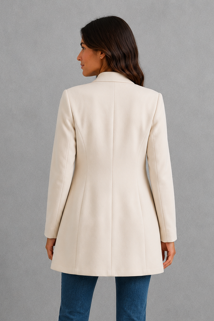 Women’s lightweight tailored blazer with a streamlined silhouette, soft flowing fabric, regular fit, and clean minimalist design for professional styling.