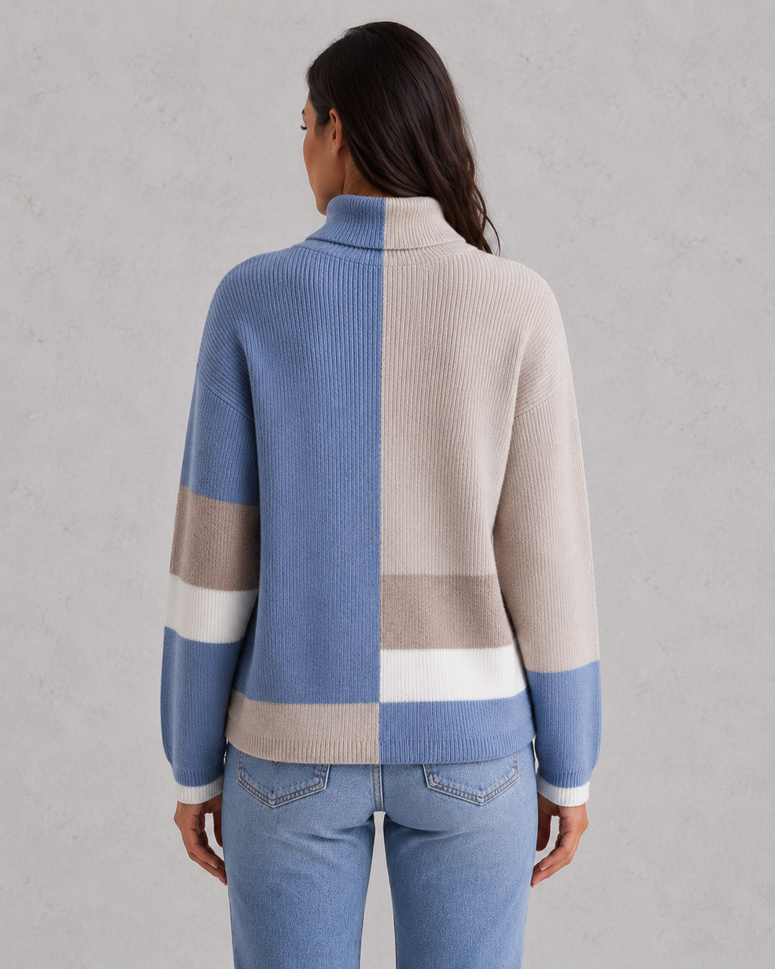 Women's lightweight turtleneck sweater in a soft, breathable knit with a streamlined, feminine silhouette. The minimalist design features a classic turtleneck neckline, long sleeves, and a polished drape that skims the body comfortably. Styled as a versatile wardrobe staple, suitable for layering under blazers or pairing with tailored trousers for an elegant everyday look.