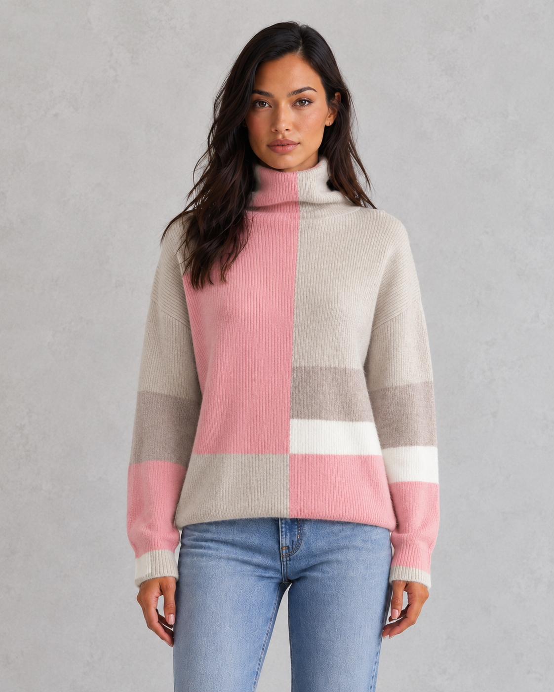 Women's lightweight turtleneck sweater in a soft, breathable knit with a streamlined, feminine silhouette. The minimalist design features a classic turtleneck neckline, long sleeves, and a polished drape that skims the body comfortably. Styled as a versatile wardrobe staple, suitable for layering under blazers or pairing with tailored trousers for an elegant everyday look.