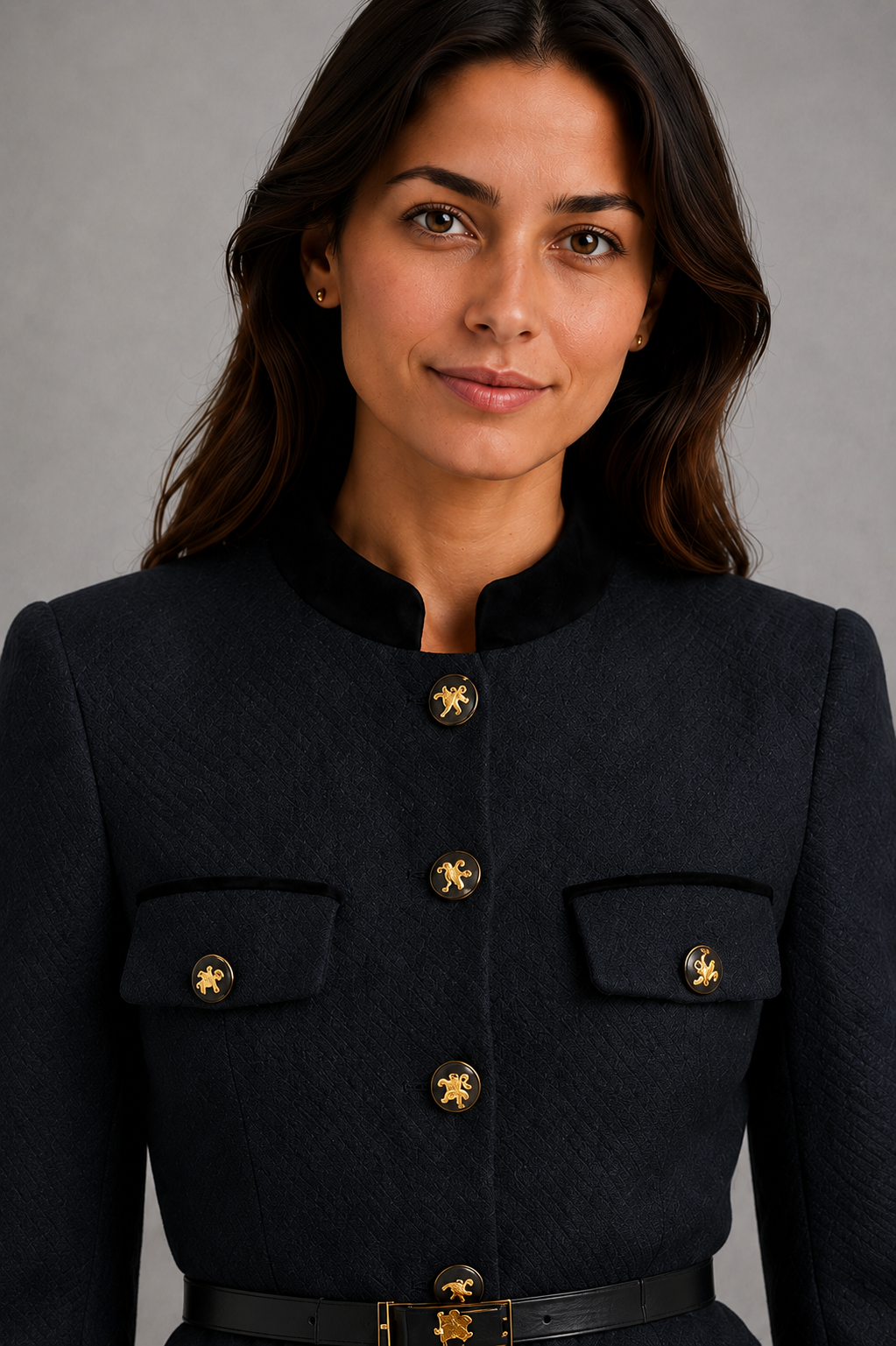 Women’s mid-length wool-blend coat with a tailored structured silhouette, classic button-front closure, soft fabric, and timeless solid-color finish.