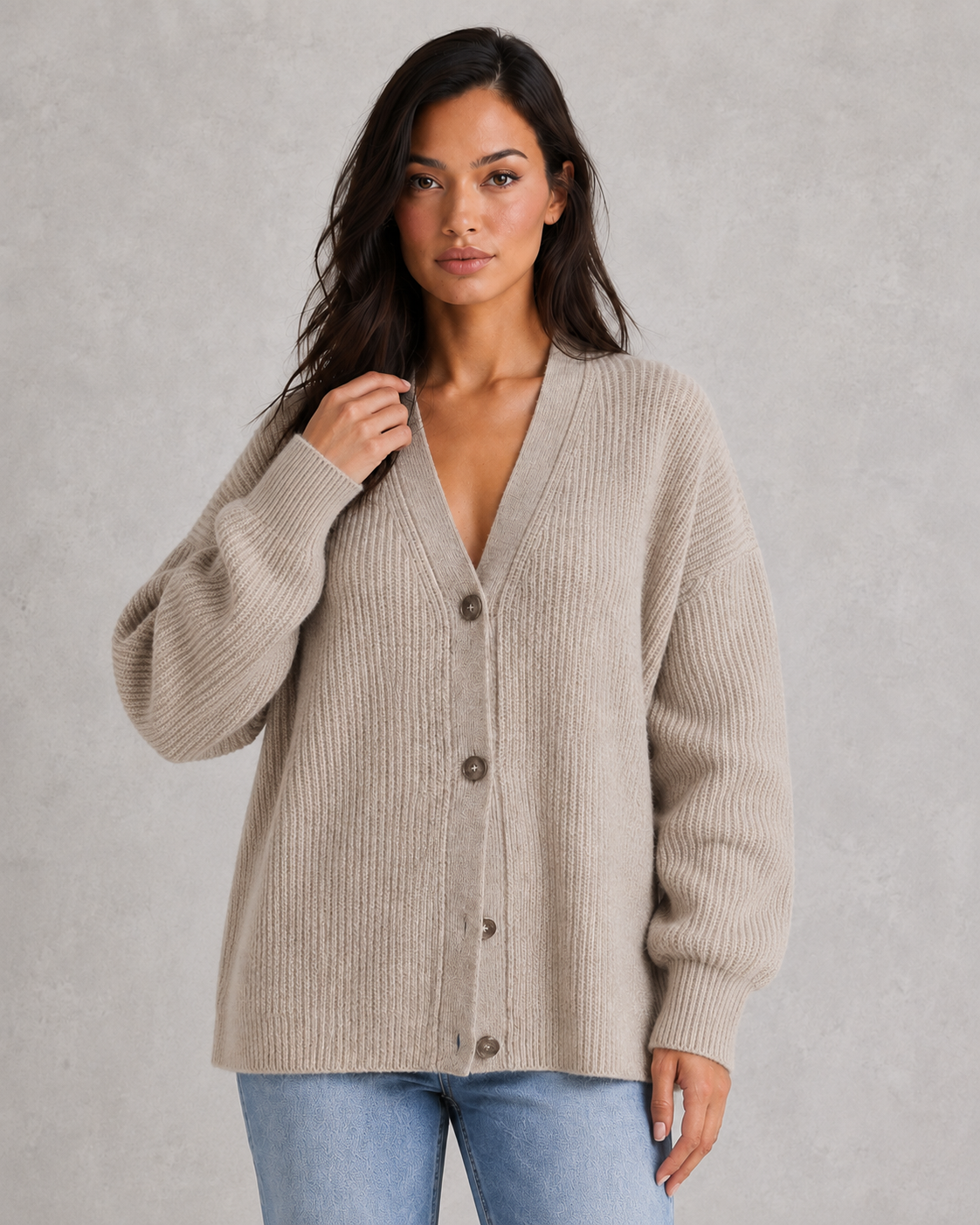 Women's oversized cocoon cardigan in soft lightweight knit with relaxed draped silhouette for effortless layering and casual chic styling.