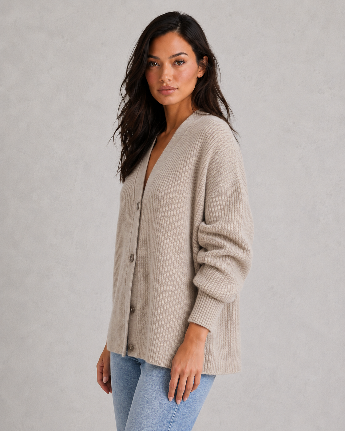 Women's oversized cocoon cardigan in soft lightweight knit with relaxed draped silhouette for effortless layering and casual chic styling.