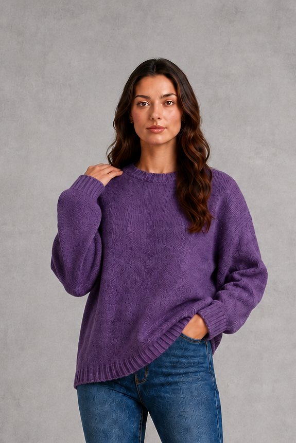 Women’s light gray oversized crew neck knit sweater with dropped shoulders, wide long sleeves, and a relaxed slouchy pullover silhouette.