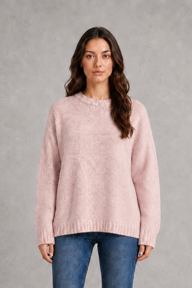 Women’s light gray oversized crew neck knit sweater with dropped shoulders, wide long sleeves, and a relaxed slouchy pullover silhouette.