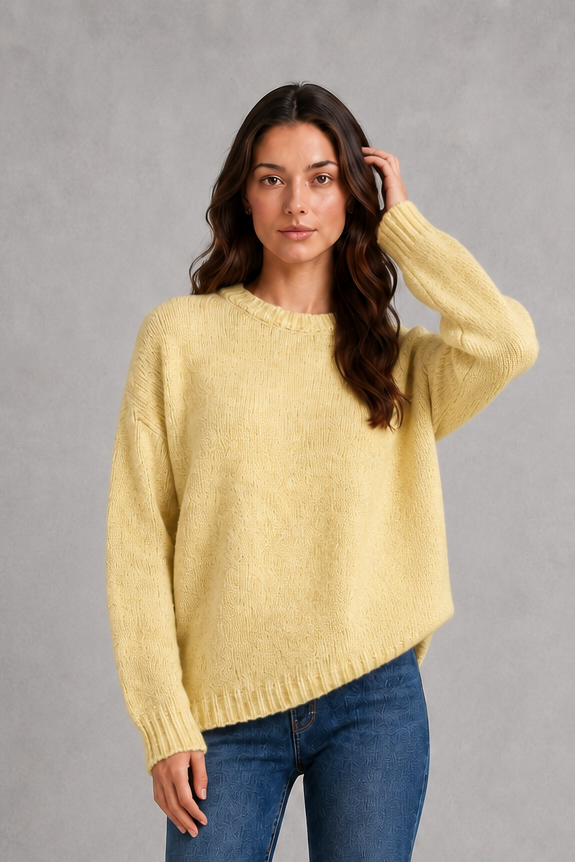 Women’s light gray oversized crew neck knit sweater with dropped shoulders, wide long sleeves, and a relaxed slouchy pullover silhouette.