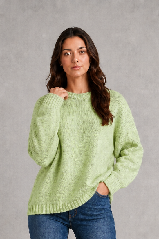 Women’s light gray oversized crew neck knit sweater with dropped shoulders, wide long sleeves, and a relaxed slouchy pullover silhouette.