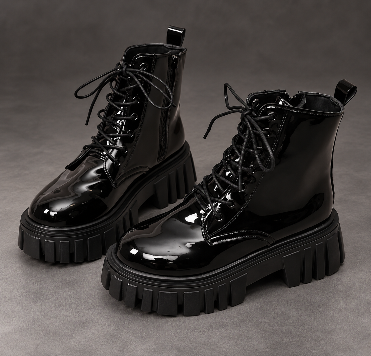 Women's Patent-Look Chunky Platform Boots – Black