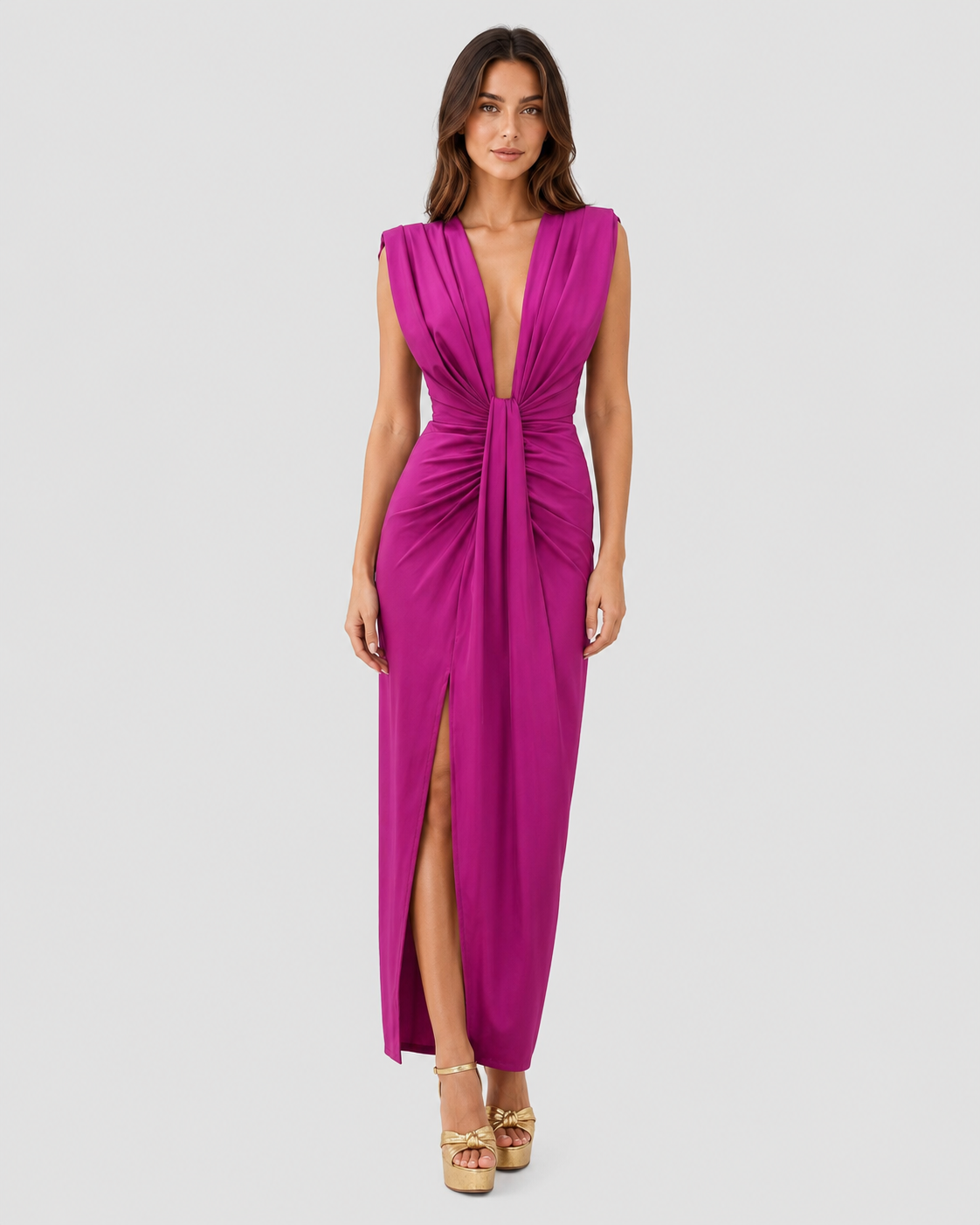 Women's sleeveless pleated maxi dress with a flowy relaxed fit, lightweight breathable fabric, and elegant drape for everyday and occasion wear.