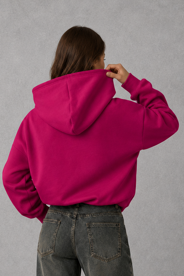Women’s relaxed fleece pullover hoodie with a soft cotton-blend construction, classic hood, long sleeves and ribbed cuffs and hem.