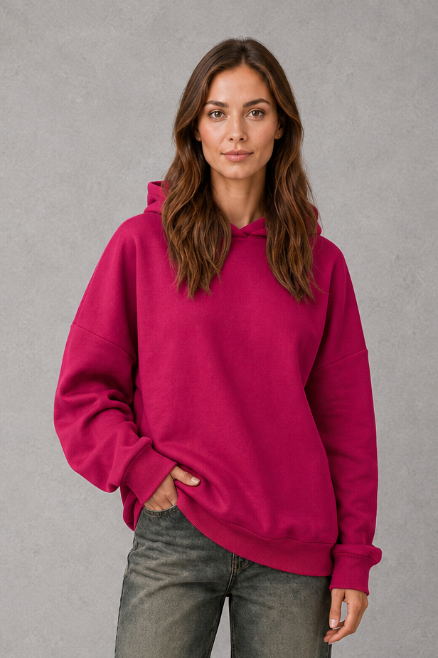 Women’s relaxed fleece pullover hoodie with a soft cotton-blend construction, classic hood, long sleeves and ribbed cuffs and hem.