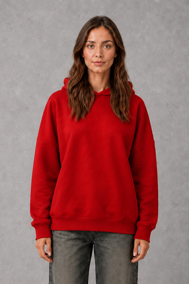 Women’s relaxed fleece pullover hoodie with a soft cotton-blend construction, classic hood, long sleeves and ribbed cuffs and hem.