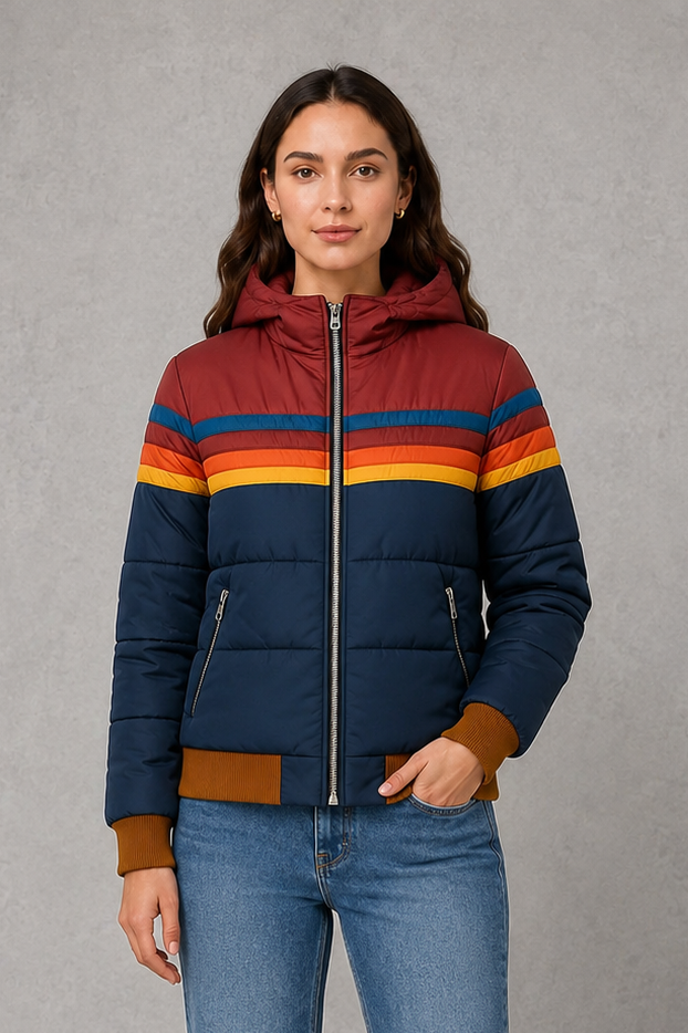 Women’s retro quilted padded jacket with a textured finish, relaxed silhouette and lightweight insulation for cozy everyday cold-weather wear.