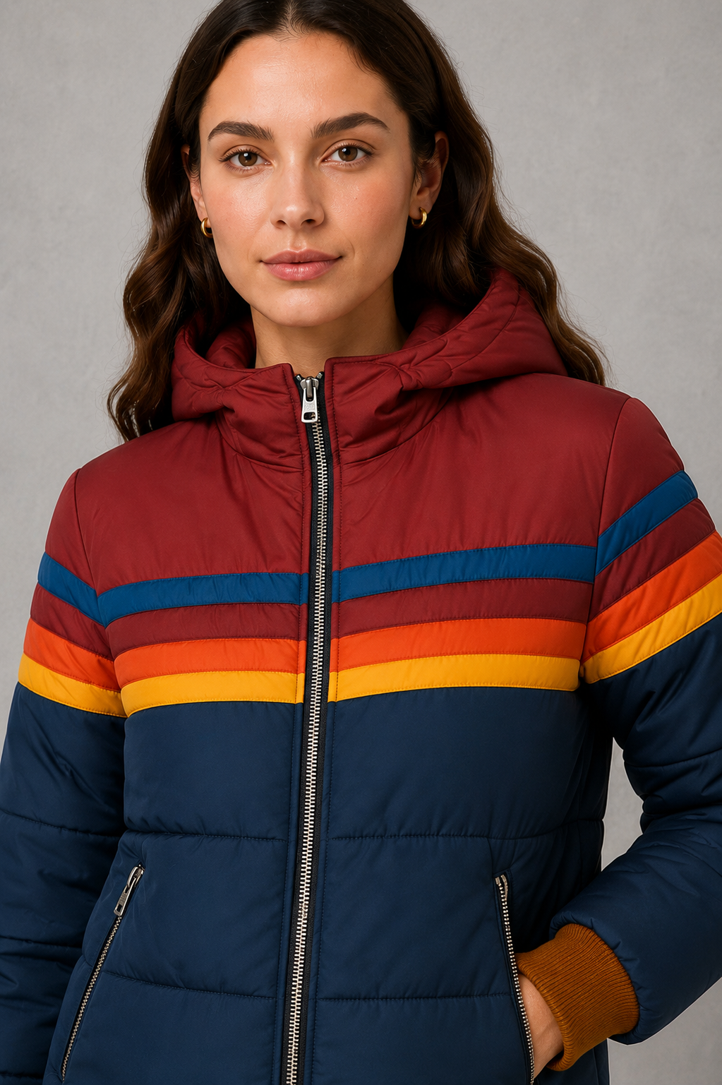 Women’s retro quilted padded jacket with a textured finish, relaxed silhouette and lightweight insulation for cozy everyday cold-weather wear.
