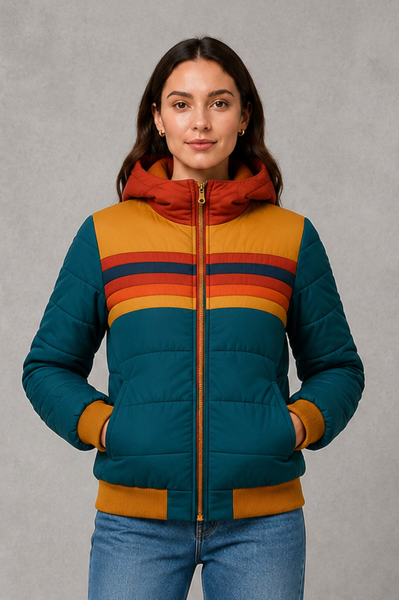 Women’s retro quilted padded jacket with a textured finish, relaxed silhouette and lightweight insulation for cozy everyday cold-weather wear.