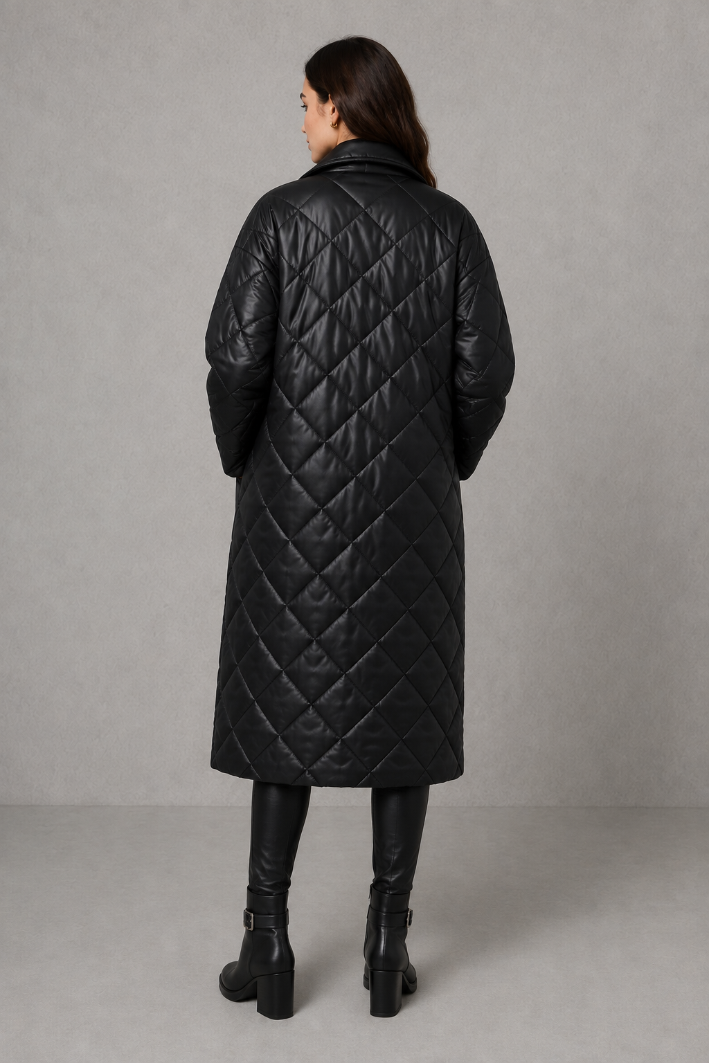 Women’s reversible quilted leopard coat with a 2-in-1 design, lightweight padding, classic lapel, hidden snap closures, and practical side pockets.