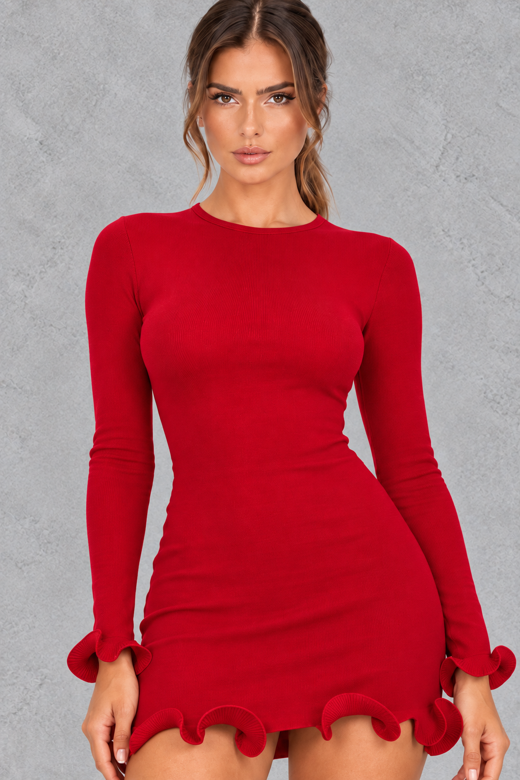 Women's Ruffle Sweater Mini Dress - Fall Date Night