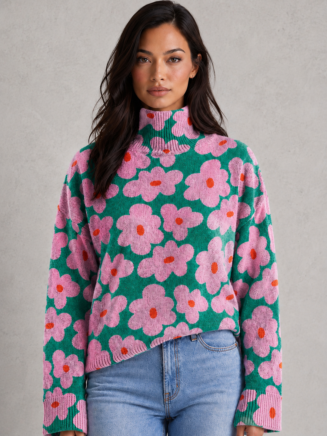 Women's soft knit relaxed-fit sweater with ribbed cuffs and hem in an elegant everyday silhouette.