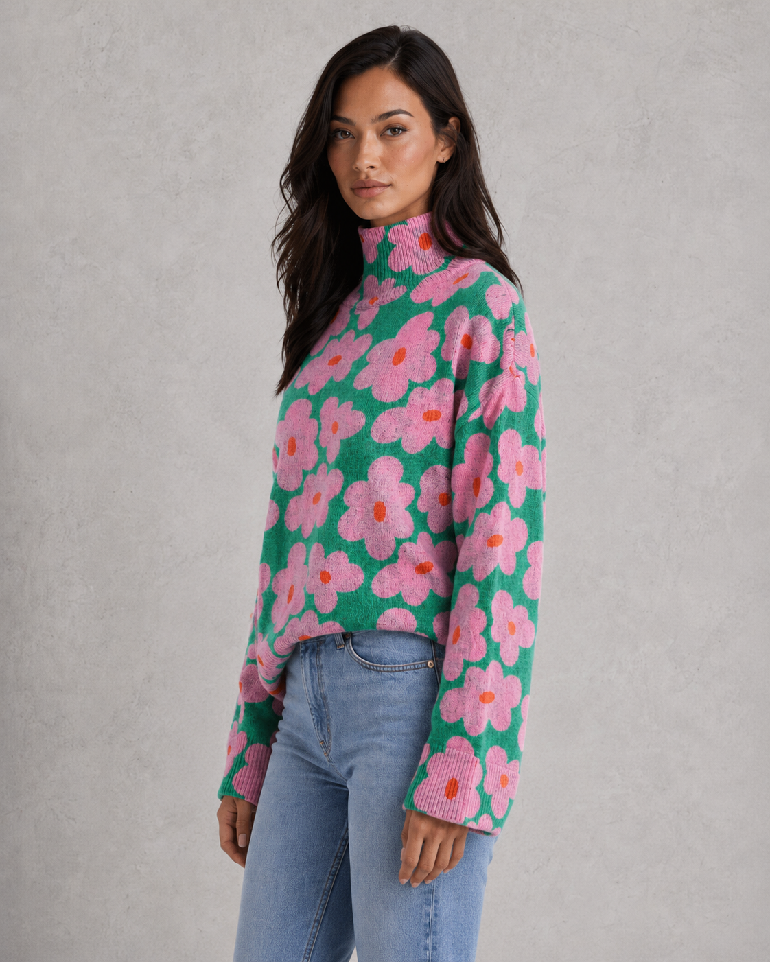 Women's soft knit relaxed-fit sweater with ribbed cuffs and hem in an elegant everyday silhouette.