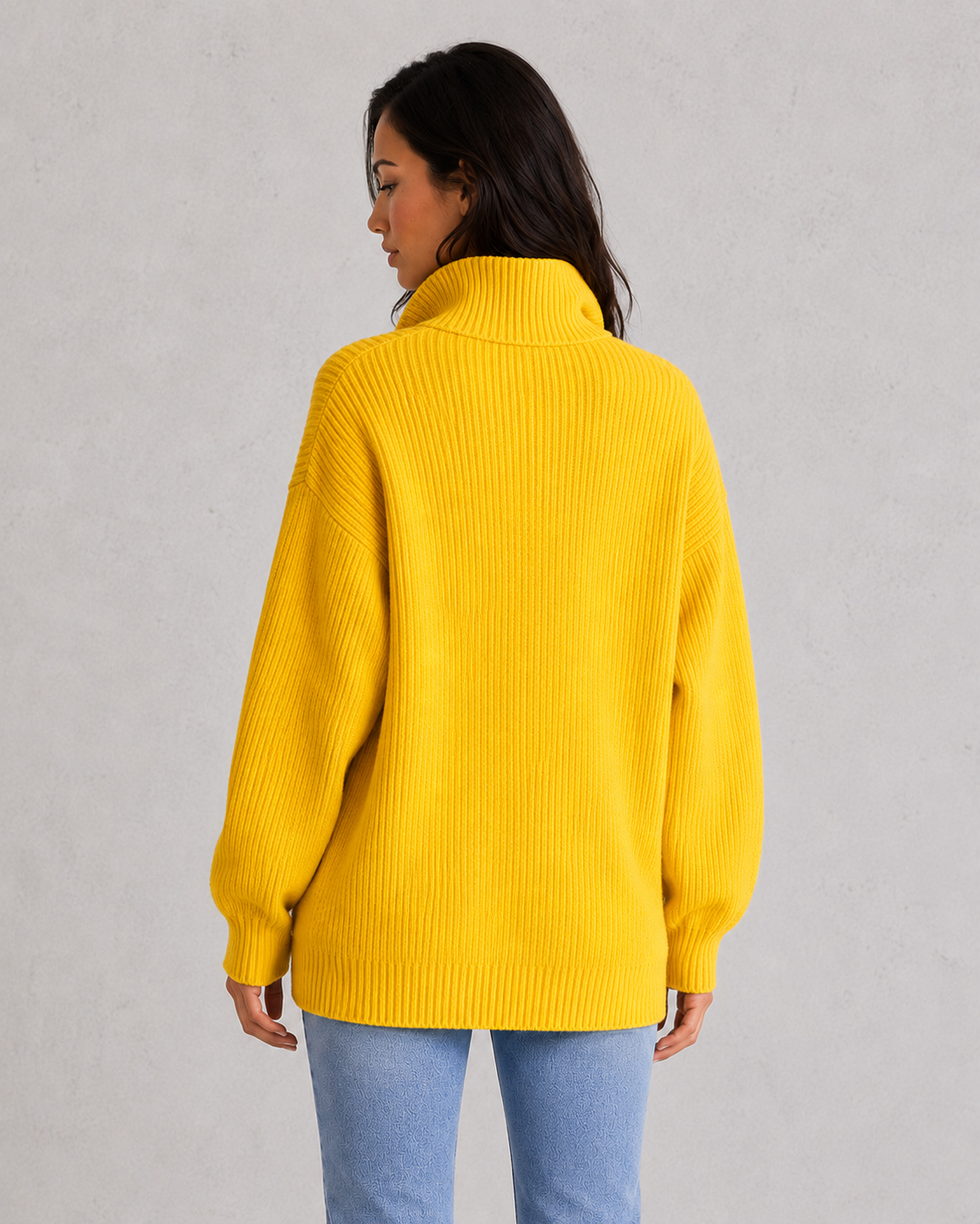 Women's loose-fit solid color sweater with lapel collar, three-button front detail, dropped shoulder long sleeves, and relaxed autumn winter styling.
