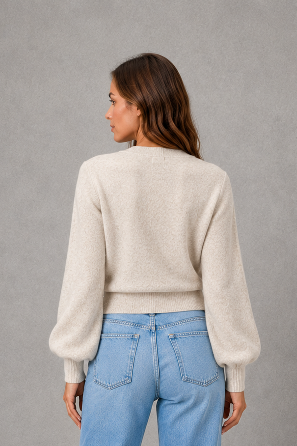 Women’s V-neck wrap knit sweater with a crossover front, long sleeves and adjustable self-tie waist for a flattering feminine fit.