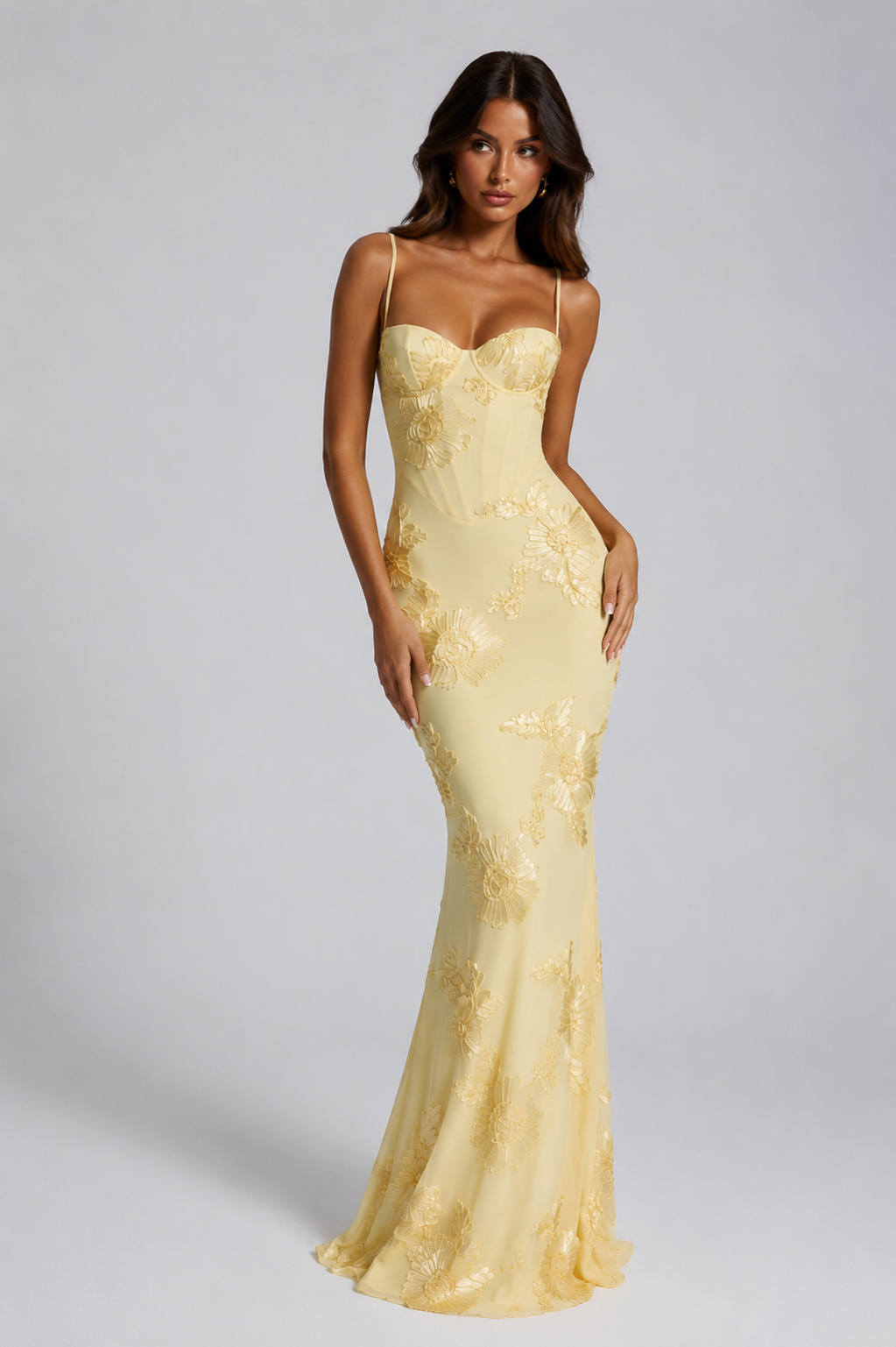 Women’s Floral Corset Maxi Dress - Sculpted Silhouette