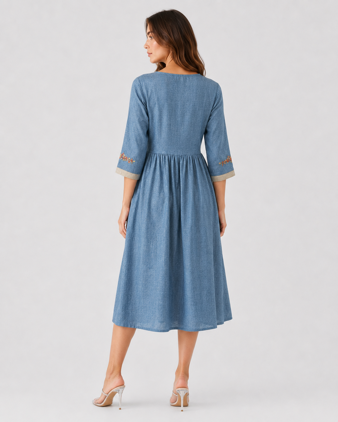 Shop the Klyne Studios Women's Embroidered Ethnic-Style Dress with elegant embroidery, half-length sleeves, and a relaxed flared fit. Lightweight and breathable, available in Blue, Yellow, White, and Green, sizes XS–3XL.