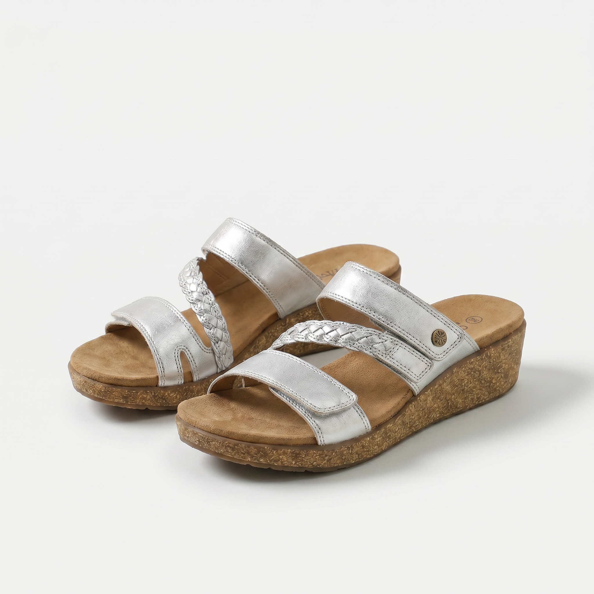 Women's Elegant Platinum Leather Wedge Sandals - Carrie