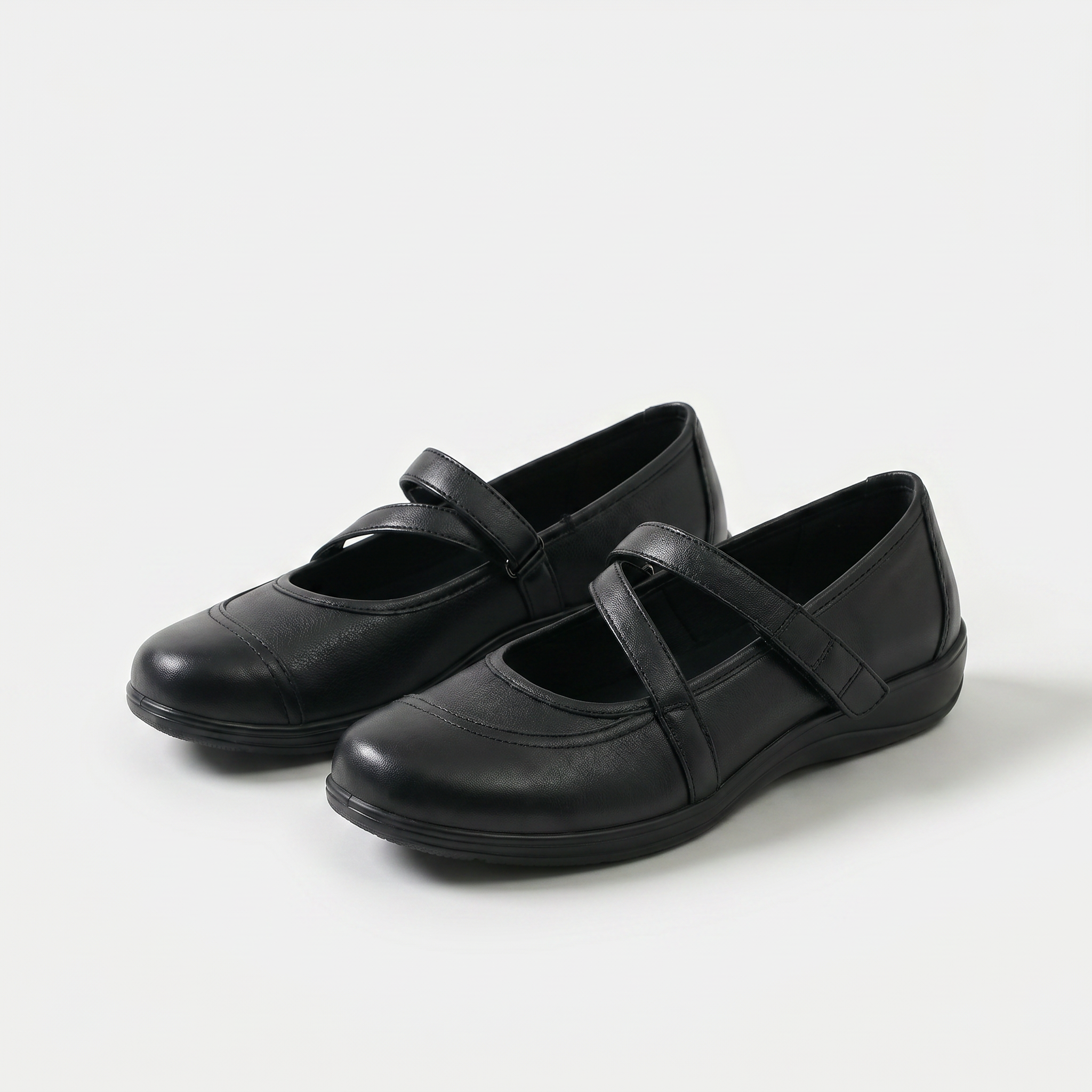 Women's Classic Black Leather Mary Jane Flats - Celina