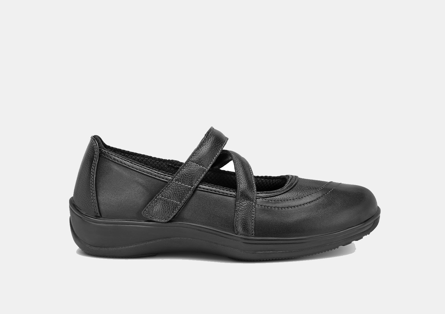 Women's Classic Black Leather Mary Jane Flats - Celina