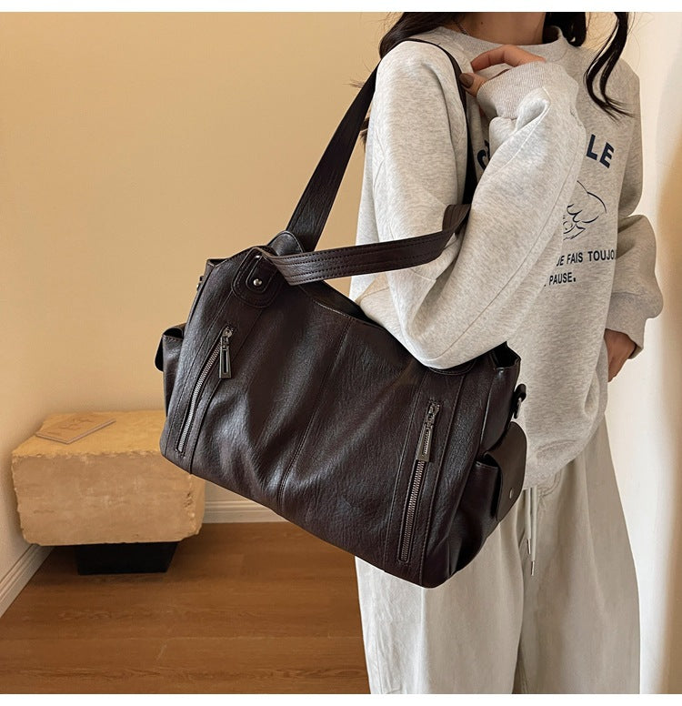 Women's Oversized Woven Leather Shoulder Tote Bag for Everyday Use | Amelia