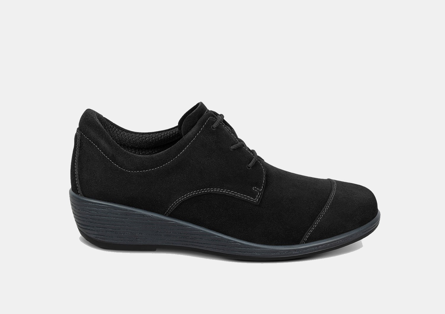 Women's Water-Repellent Leather Wedge Flats in Classic Black - Eleanor